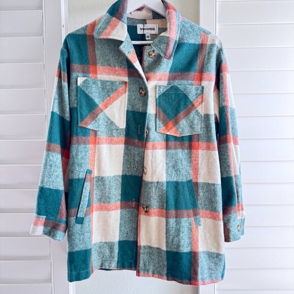 Stitch fix: VIGOSS Size: XS Oversized Teal Green Orange Plaid Shacket Flannel - Picture 11 of 15